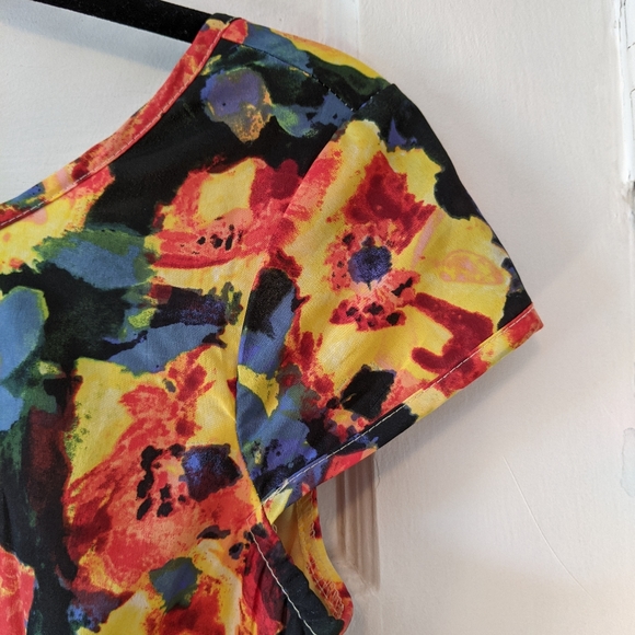 Semiformal Floral Cap Sleeve Fall Dress - Picture 3 of 7